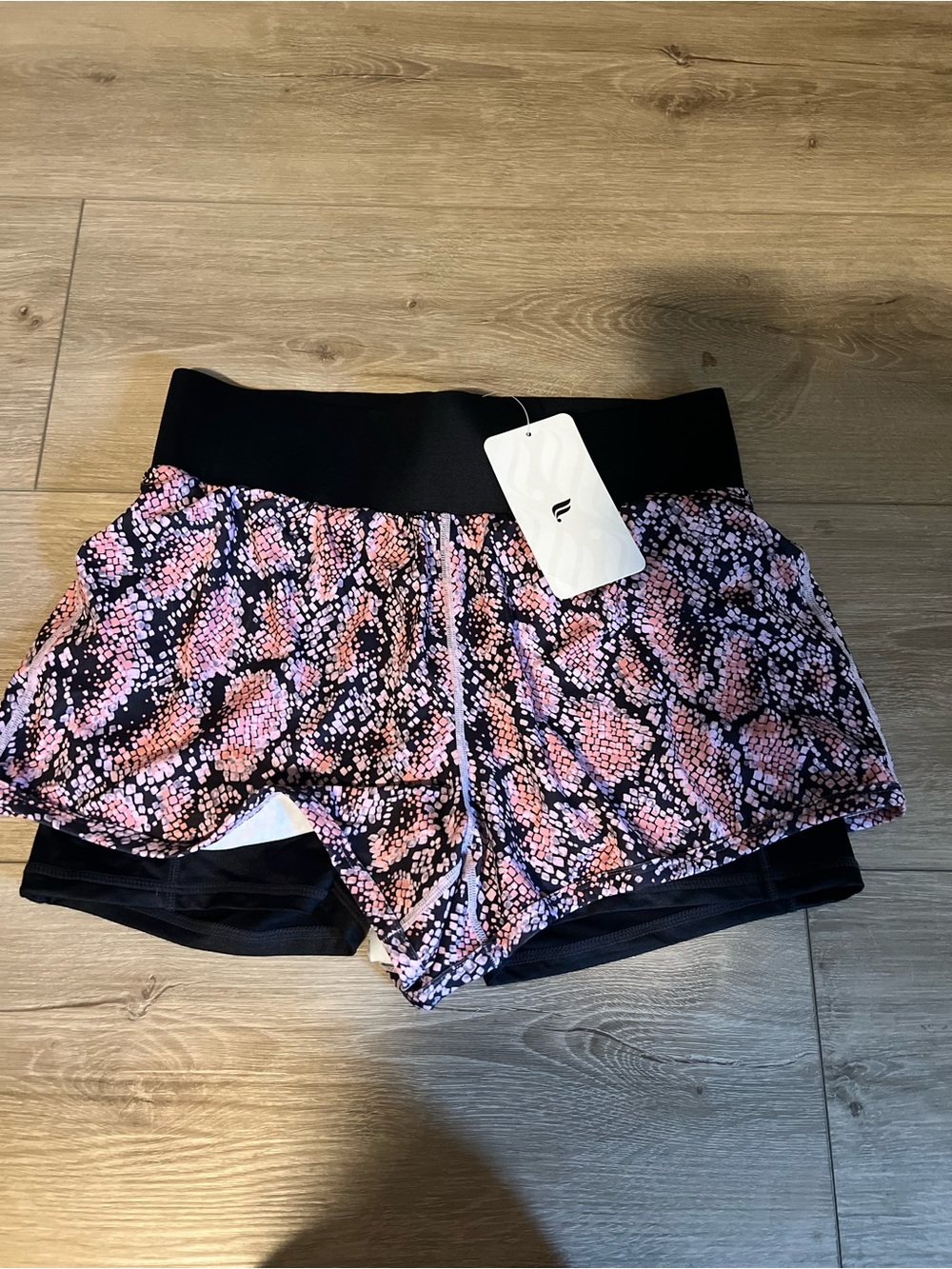 Fabletics Pink Black Animal Print Snakeskin Olesia Shine Shorts